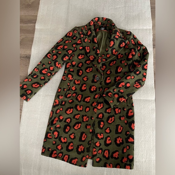 [US6]Dept 19 Leopard Print Wool Blend Coat in Green and Red NWOT - Picture 2 of 13